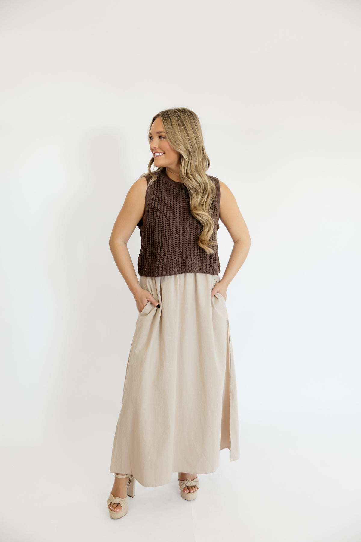 LINEN & LATTE MIDI DRESS