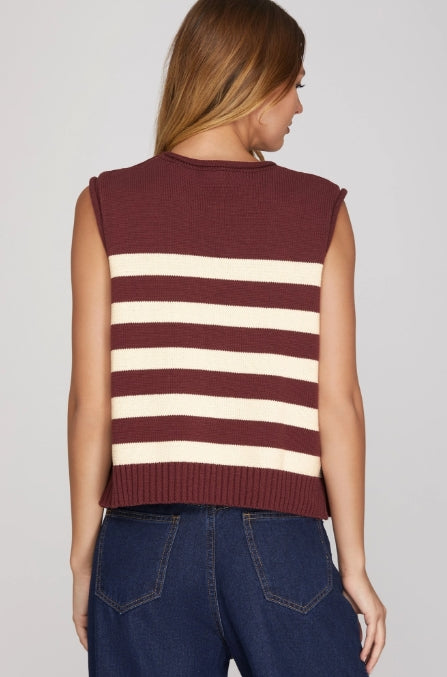WINE DOWN STRIPE SWEATER TOP