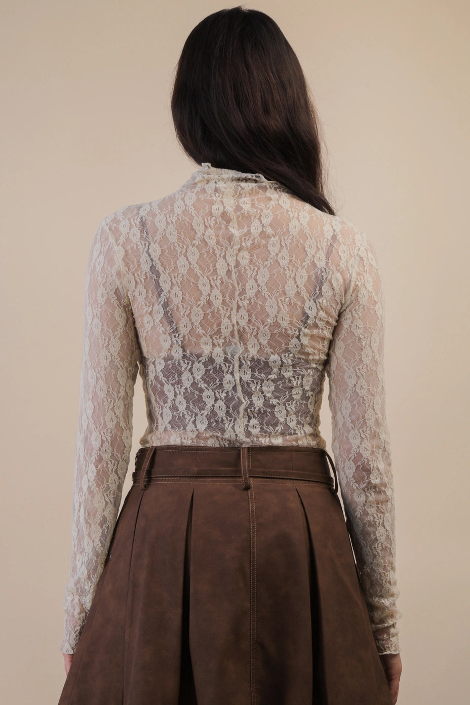 SHEER MESH LACE TOP - CHAMPAGNE