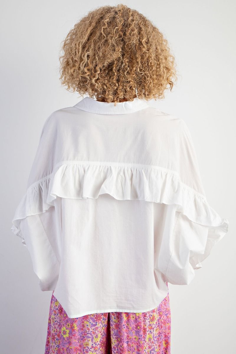 RUFFLED BUTTON DOWN TOP - WHITE