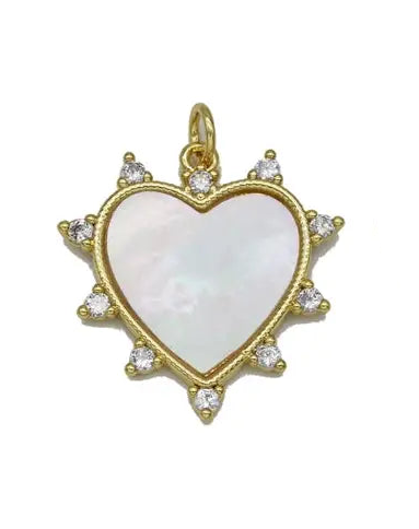 Mother of Pearl Heart CZ Spike Charm