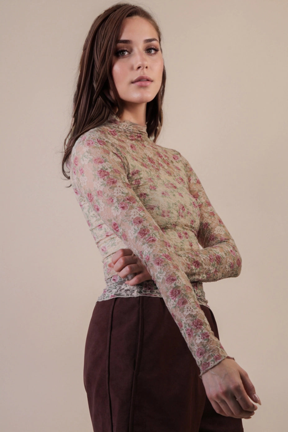 FLORAL LACE MESH TOP