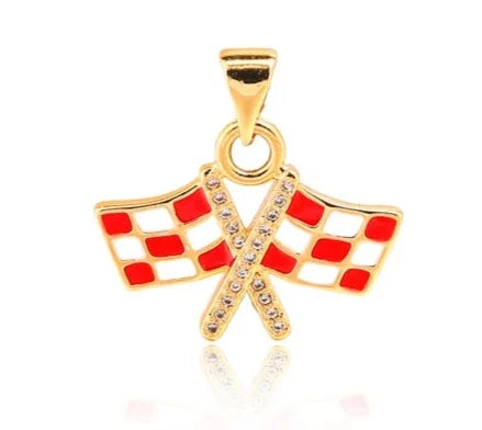 Red Enamel Checkered Flag Charm