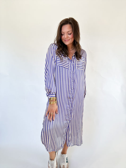 ROYALS STRIPED MIDI DRESS