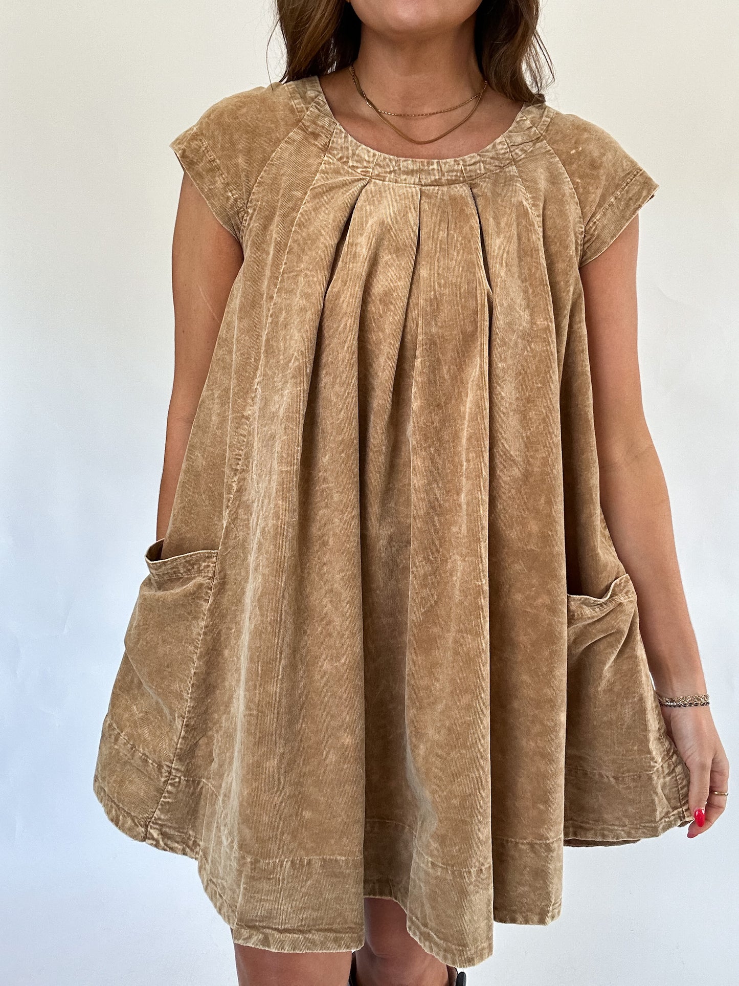 CAMEL CORDUROY DRESS