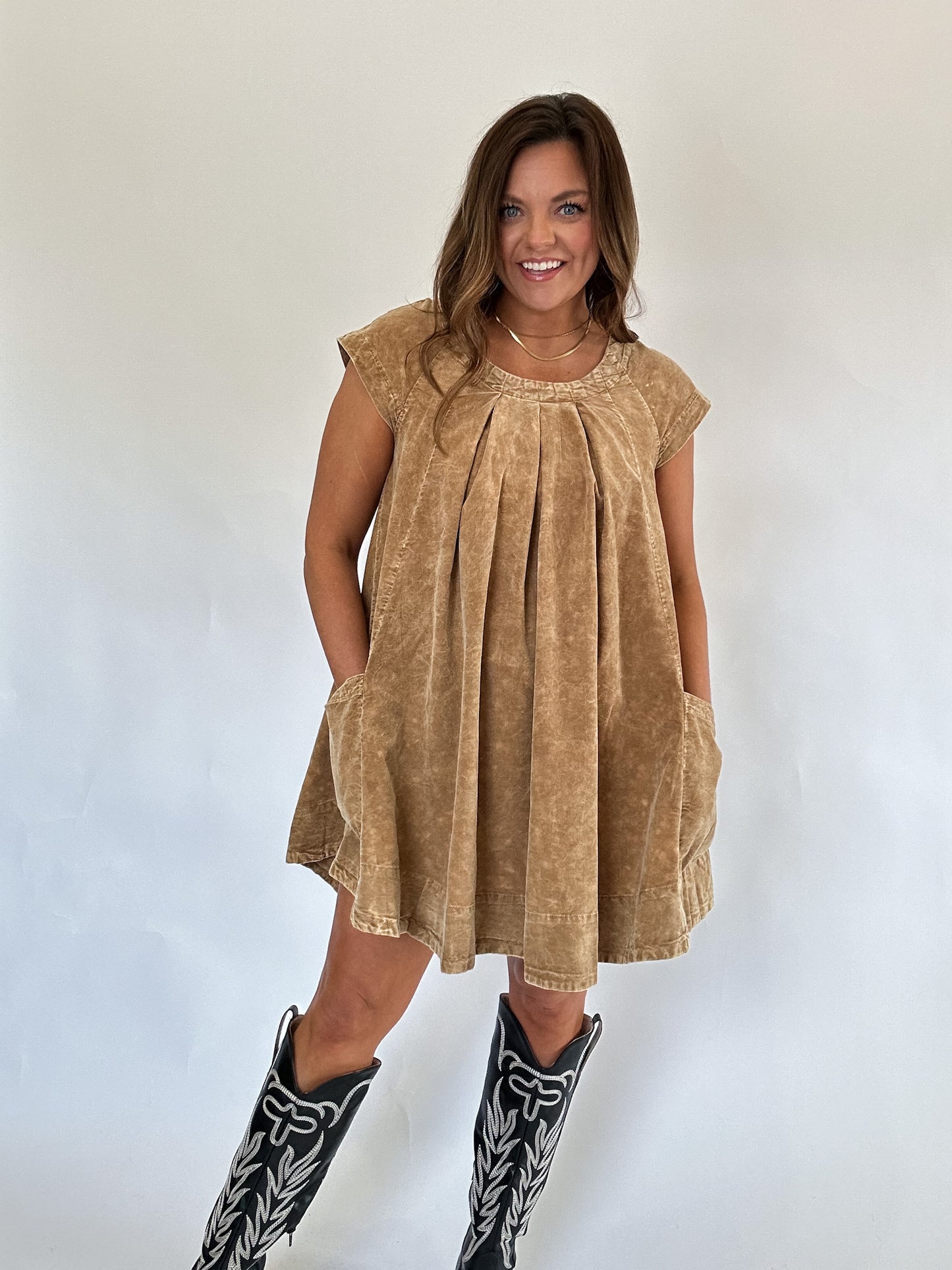 CAMEL CORDUROY DRESS