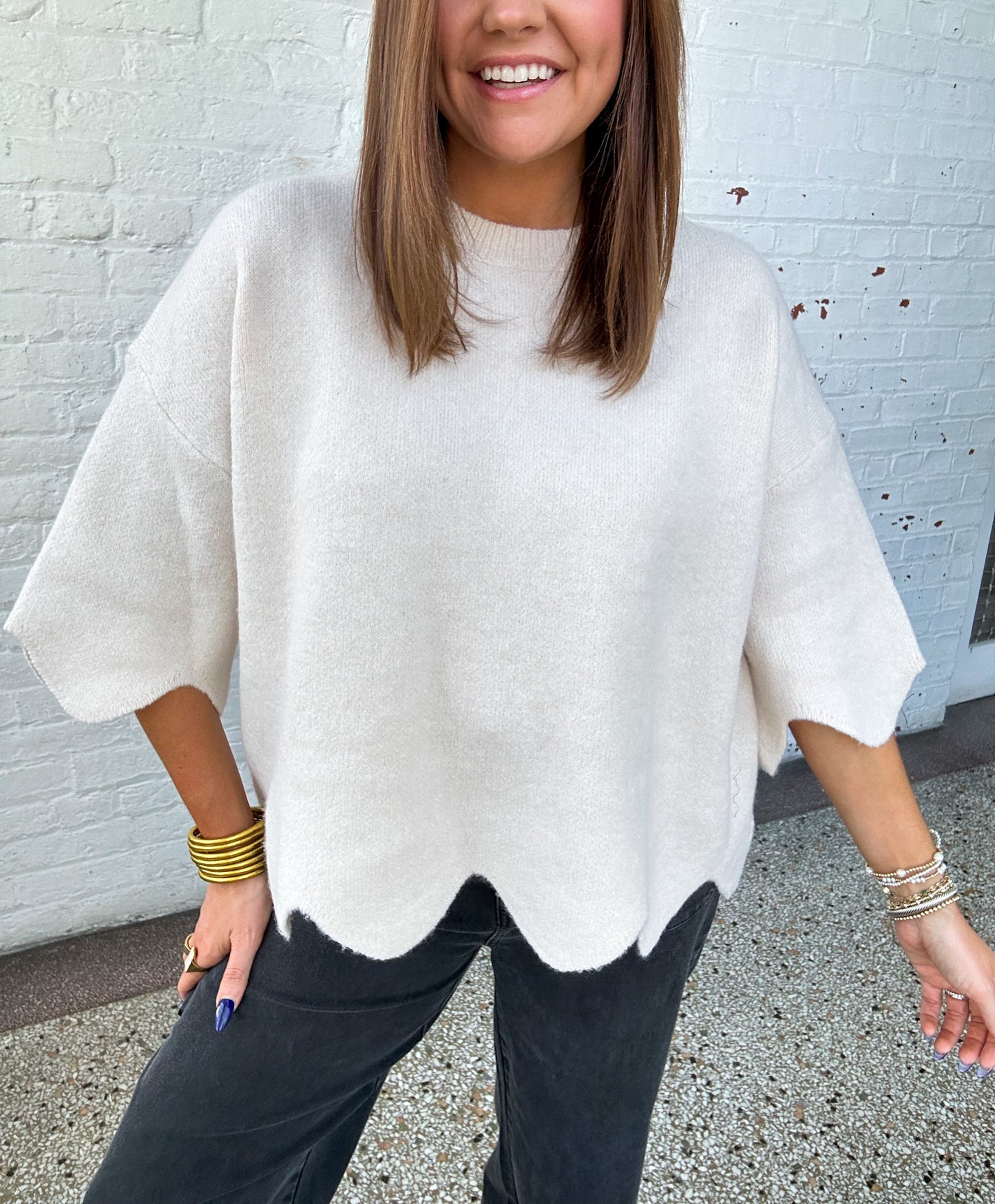 HEMLINE SWEATER TOP - CREAM