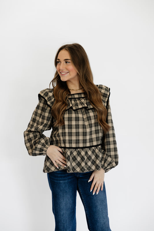 FALL FRILLS TOP - BEIGE