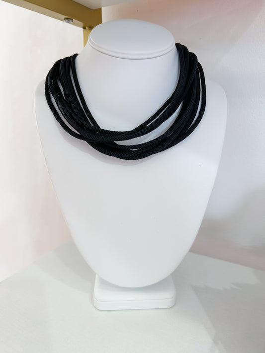8 STRAND ROPE NECKLACE - BLACK