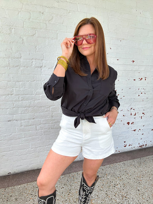 CLASSIC BUTTON DOWN TOP - BLACK