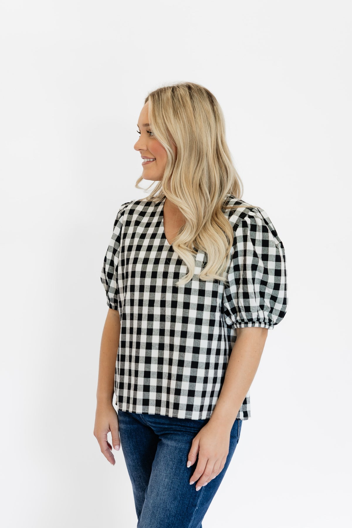 BACK IN GINGHAM TOP - BLACK