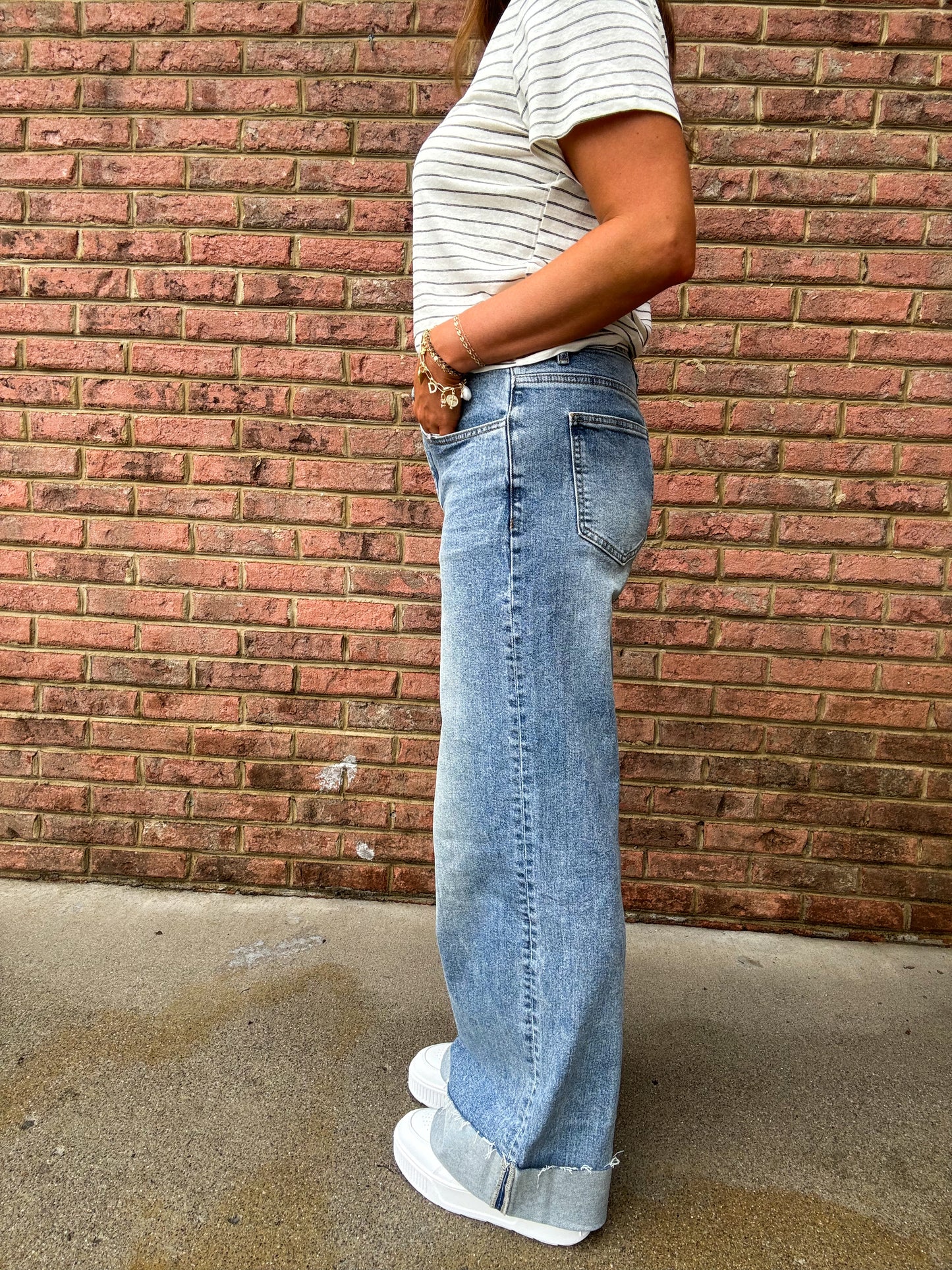 90s STRETCH CUFFED HEM HIGH RISE JEANS