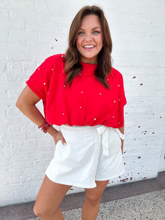 RED HOT PEARL CROP TOP
