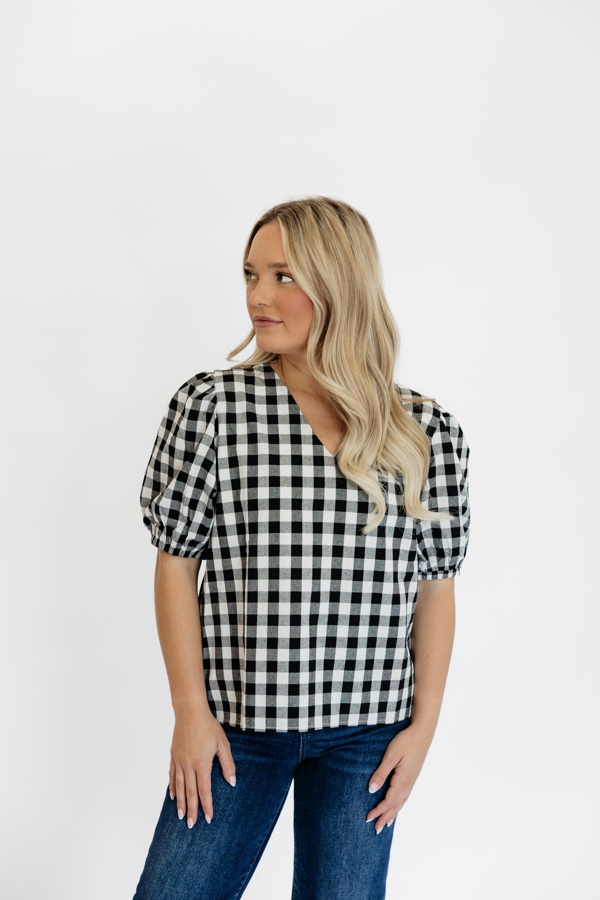 BACK IN GINGHAM TOP - BLACK