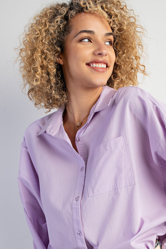 RUFFLED BUTTON DOWN TOP - LAVENDER