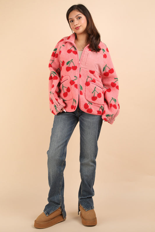 PINK CHERRY FLEECE JACKET