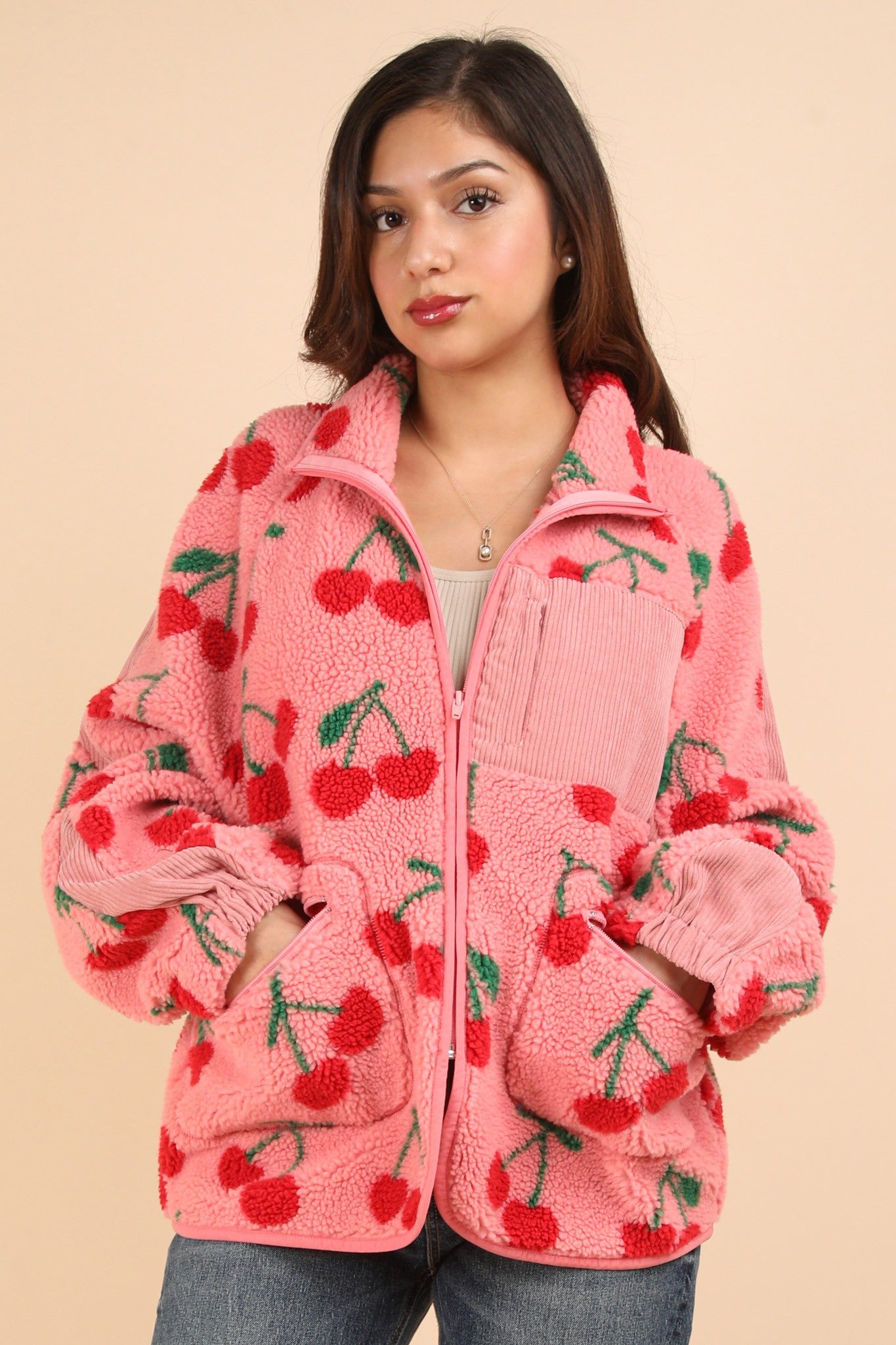 PINK CHERRY FLEECE JACKET