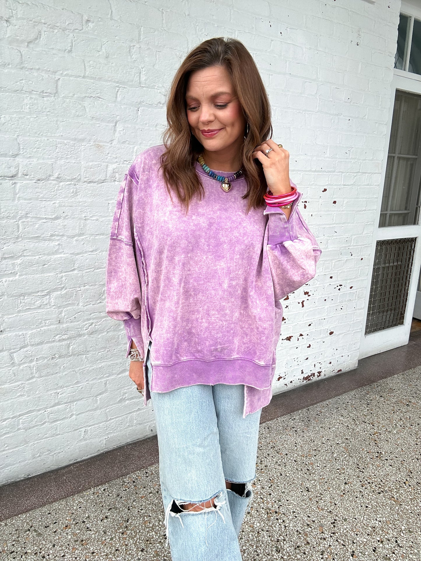 ACID WASHED OVERSIZED SWEATSHIRT - VIOLET
