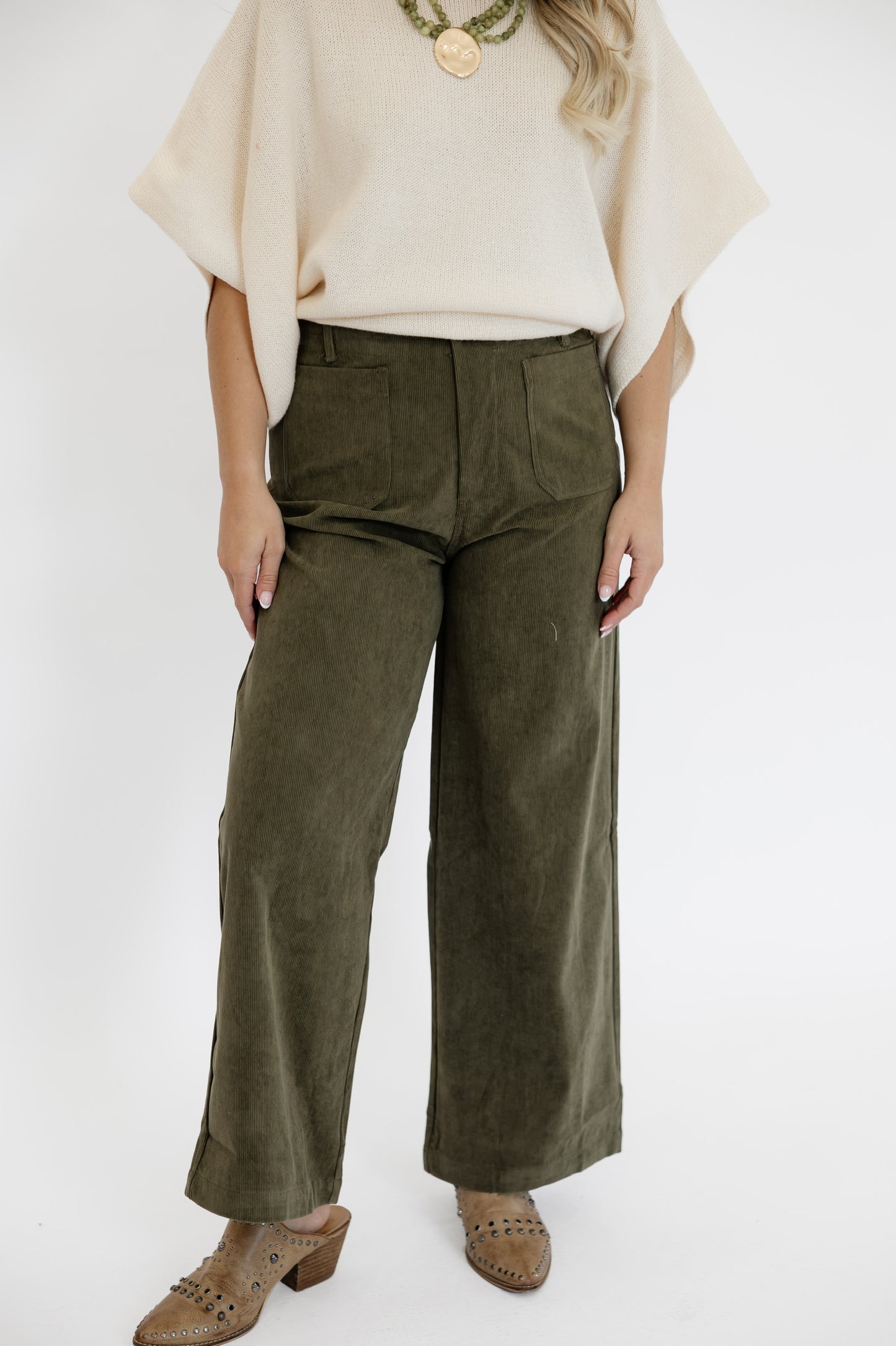 CALLIE CORDUROY PANTS - OLIVE