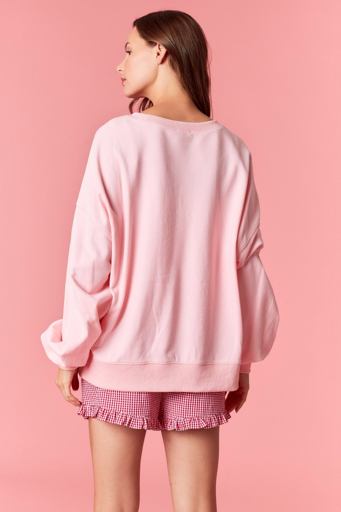 GINGHAM BOW CREWNECK - PINK