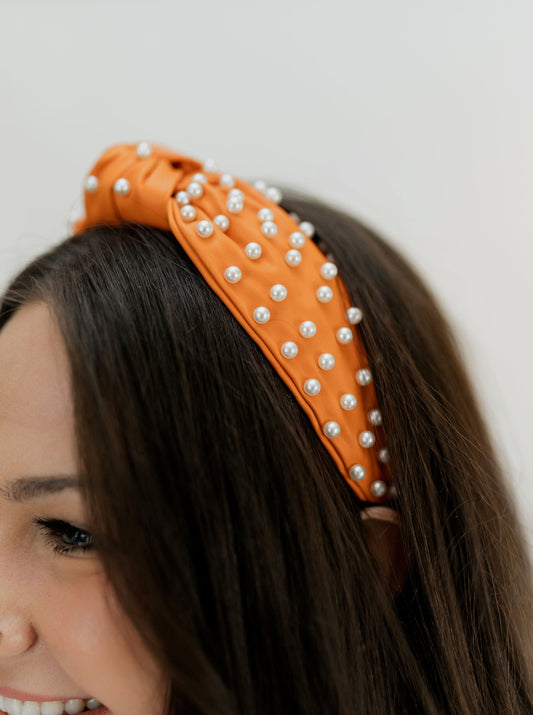 ORANGE & PEARL LEATHER HEADBAND