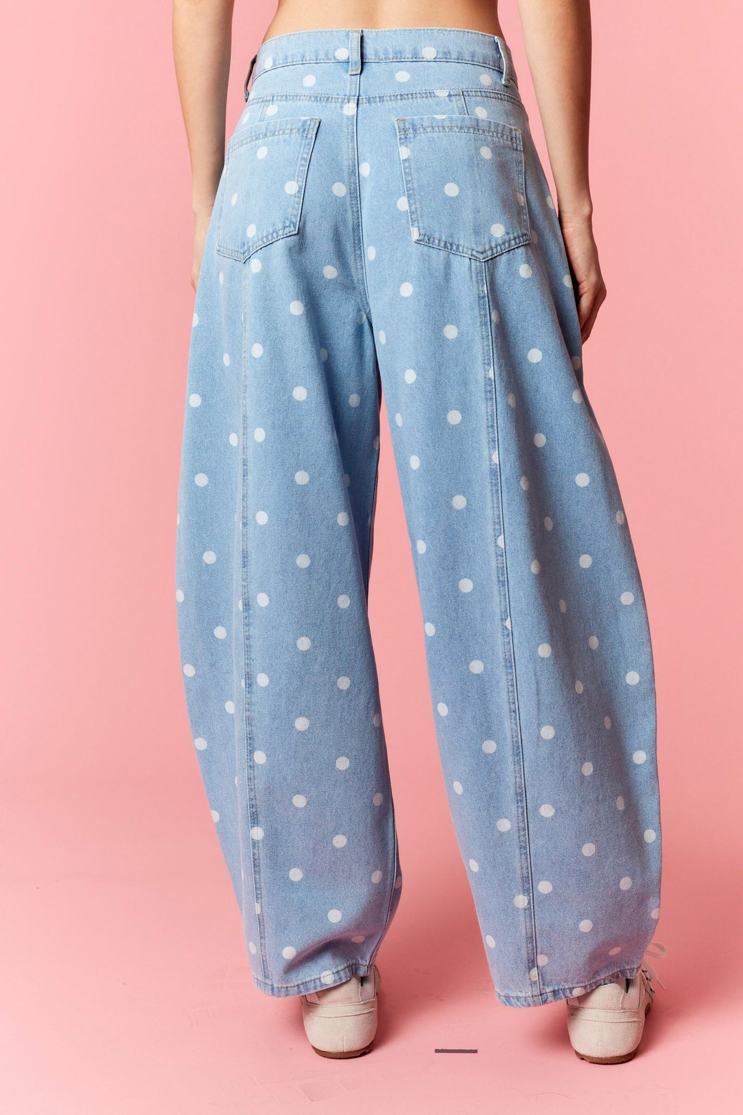 POLKA DOT WIDE LEG DENIM PANTS - BLUE