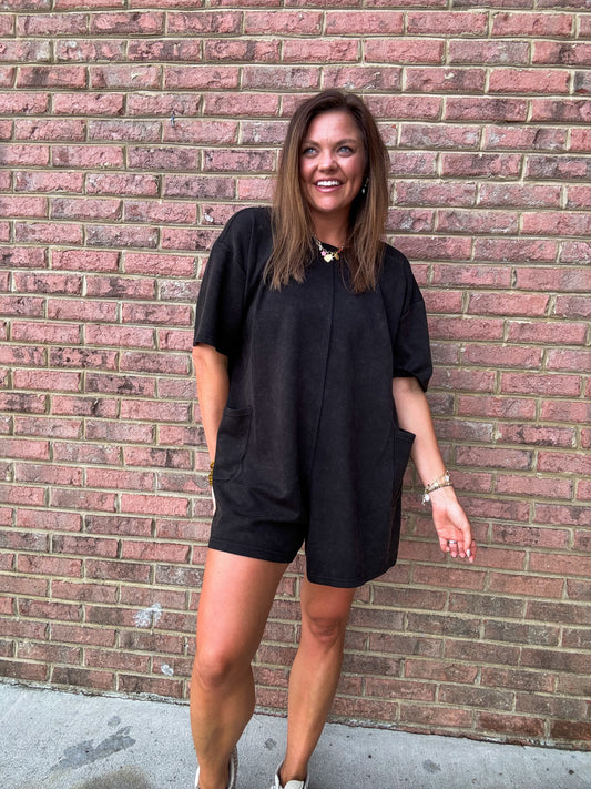 MINERAL WASH ROMPER - BLACK