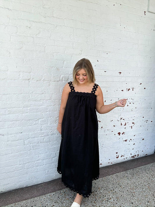 BLACK RIC RAC MAXI DRESS