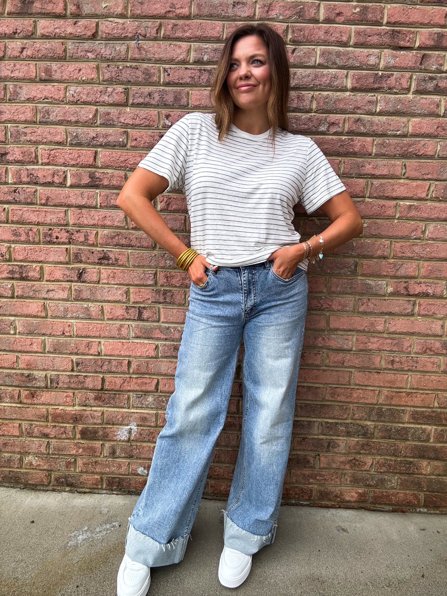 90s STRETCH CUFFED HEM HIGH RISE JEANS