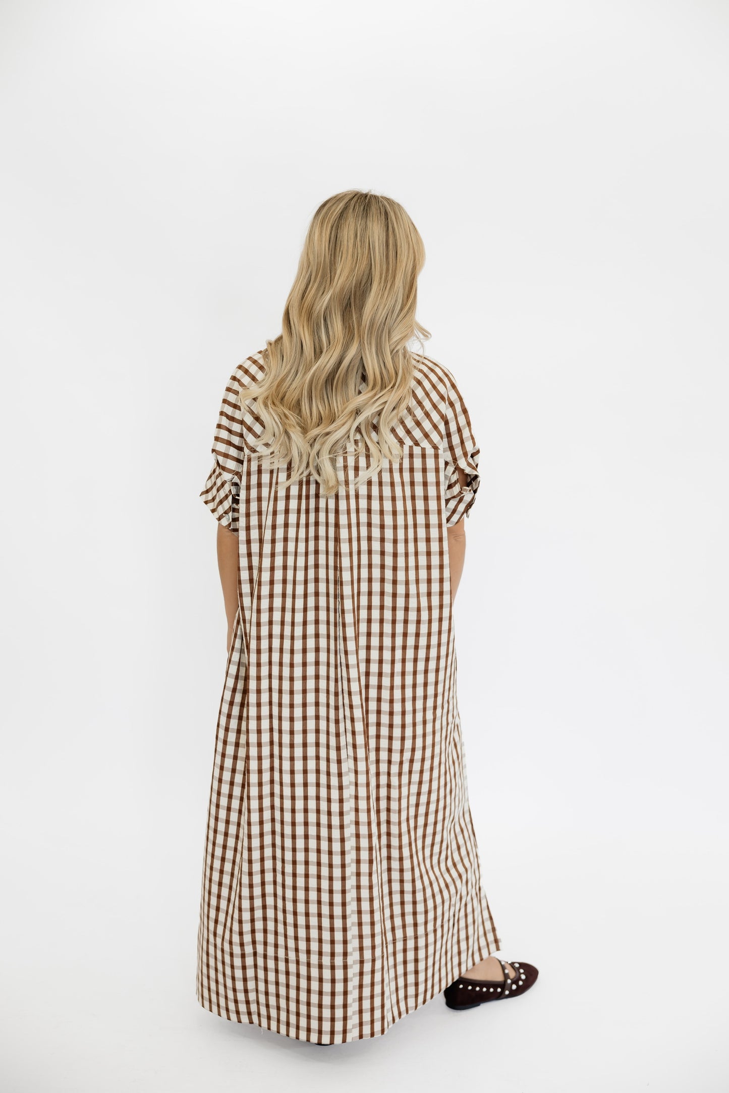 SUNDAY GINGHAM MAXI DRESS - BROWN