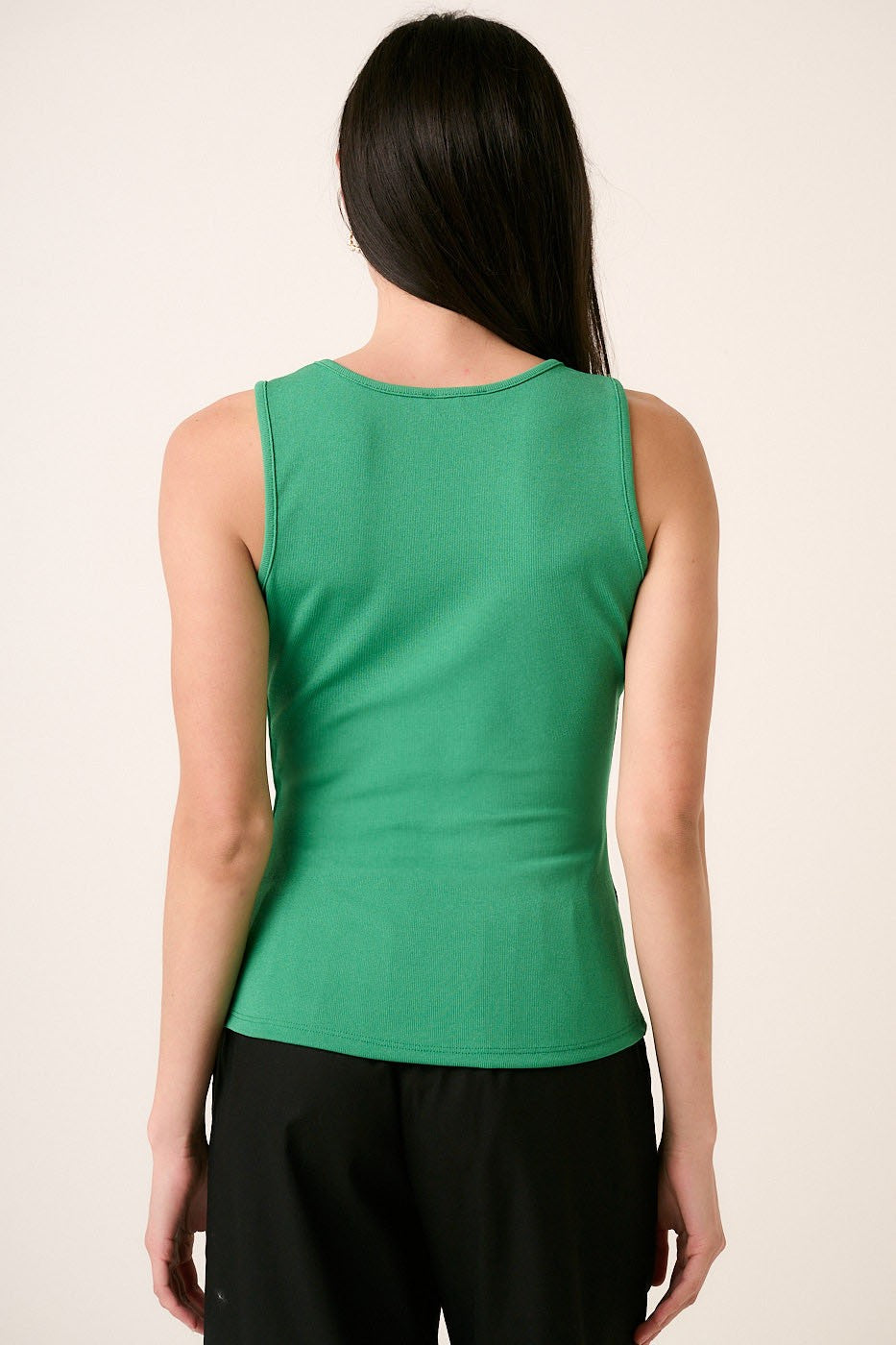 LAUREN RIBBED TANK TOP - KELLY GREEN