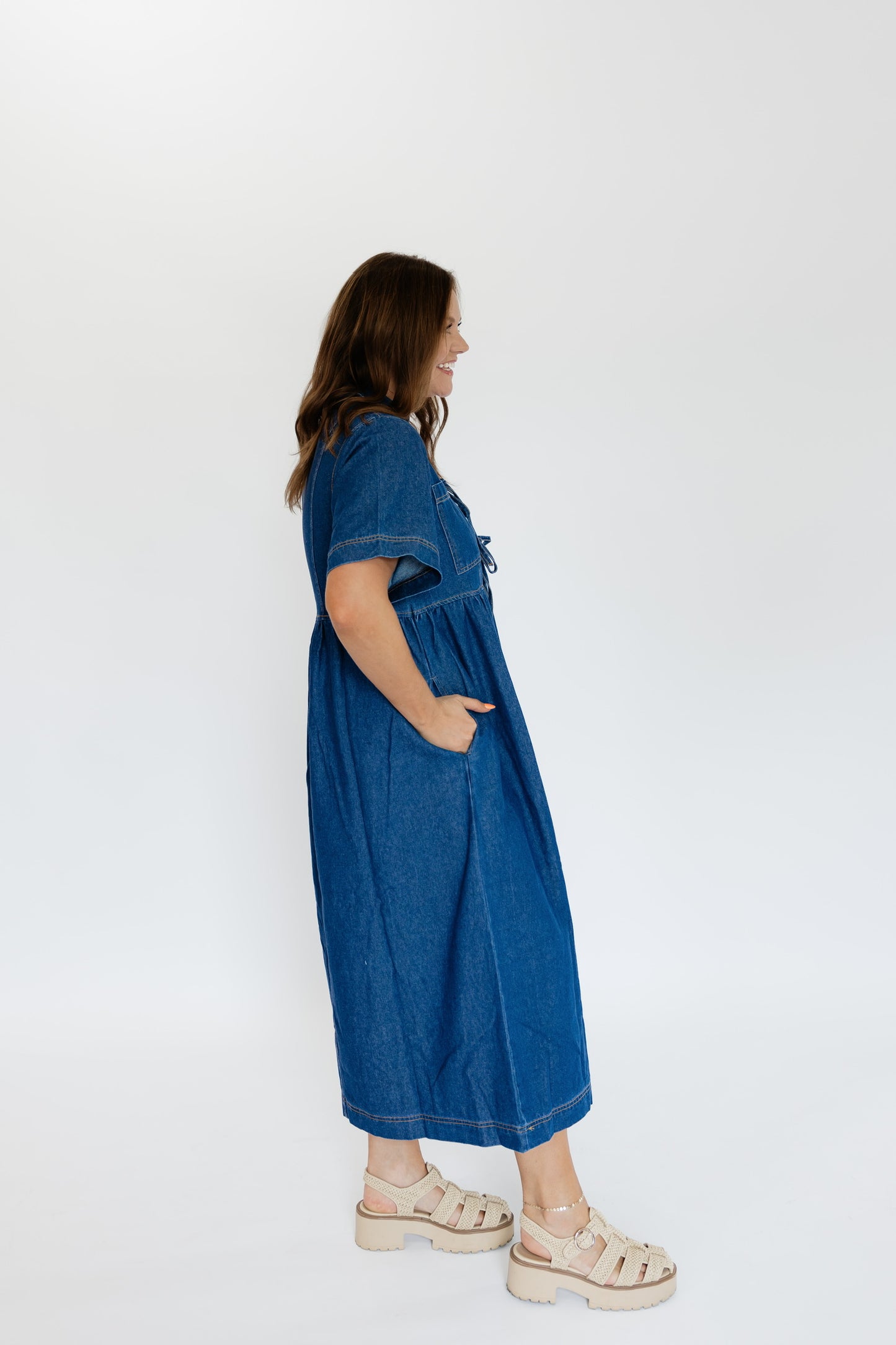 DOWNTOWN DENIM MIDI DRESS