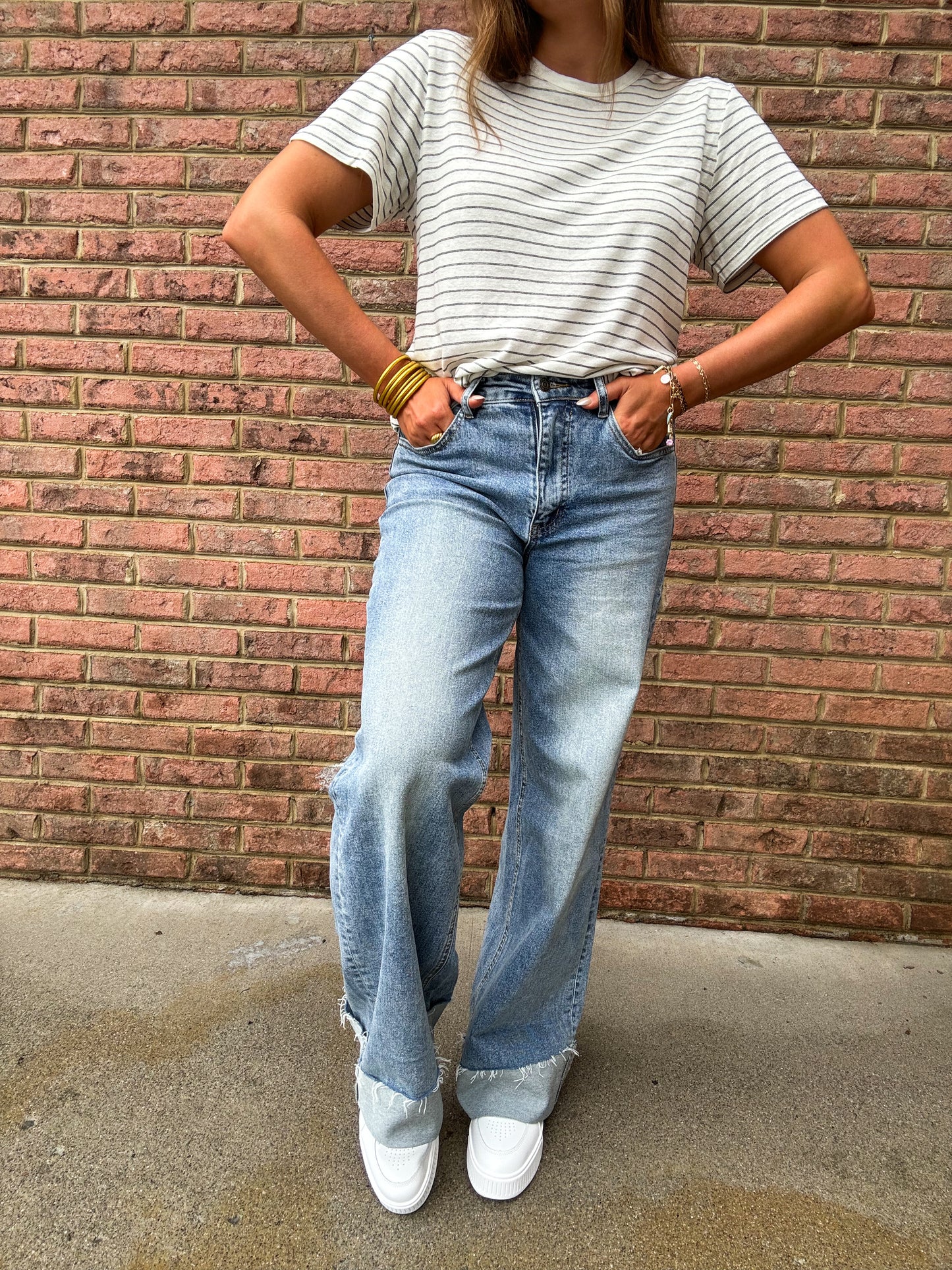 90s STRETCH CUFFED HEM HIGH RISE JEANS