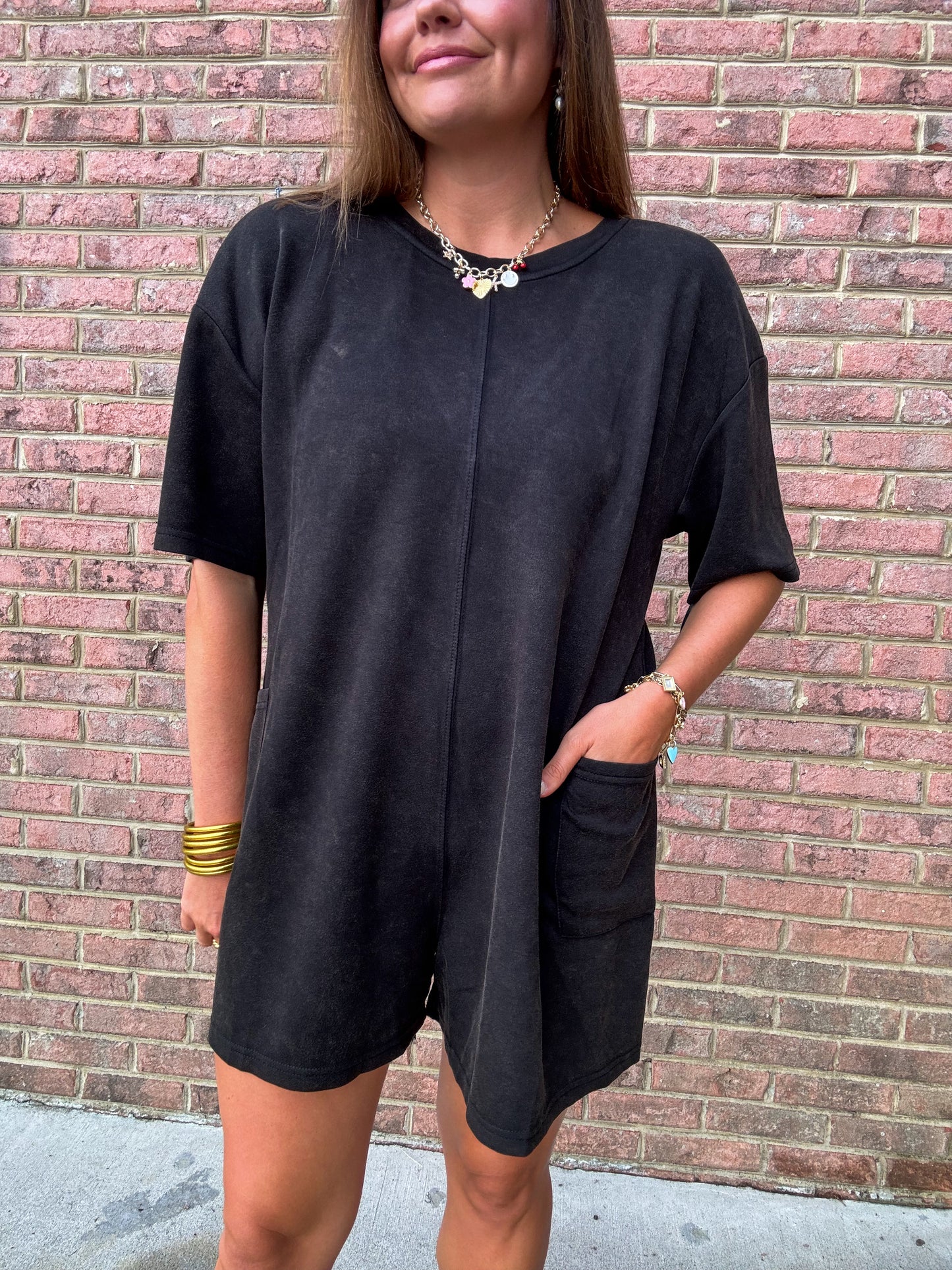 MINERAL WASH ROMPER - BLACK