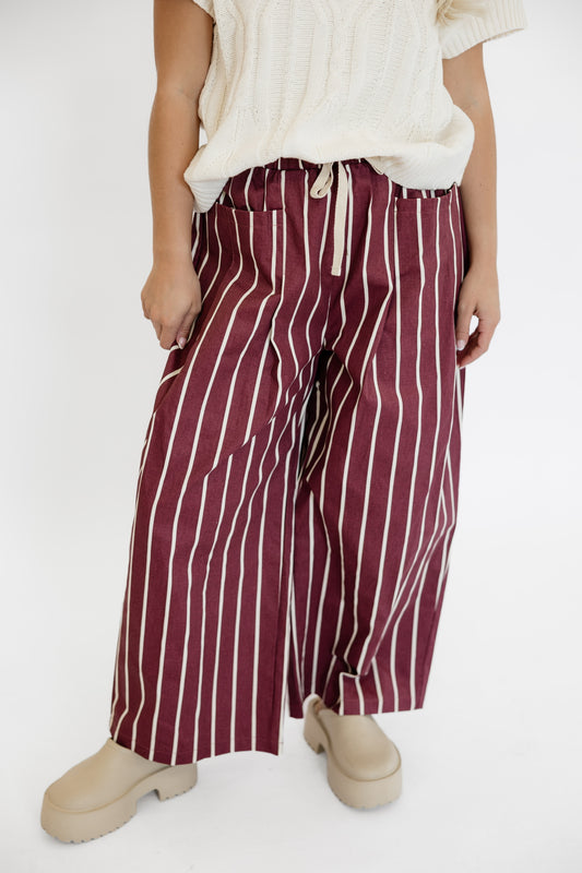 MERLOT STRIPE WIDE LEG PANTS