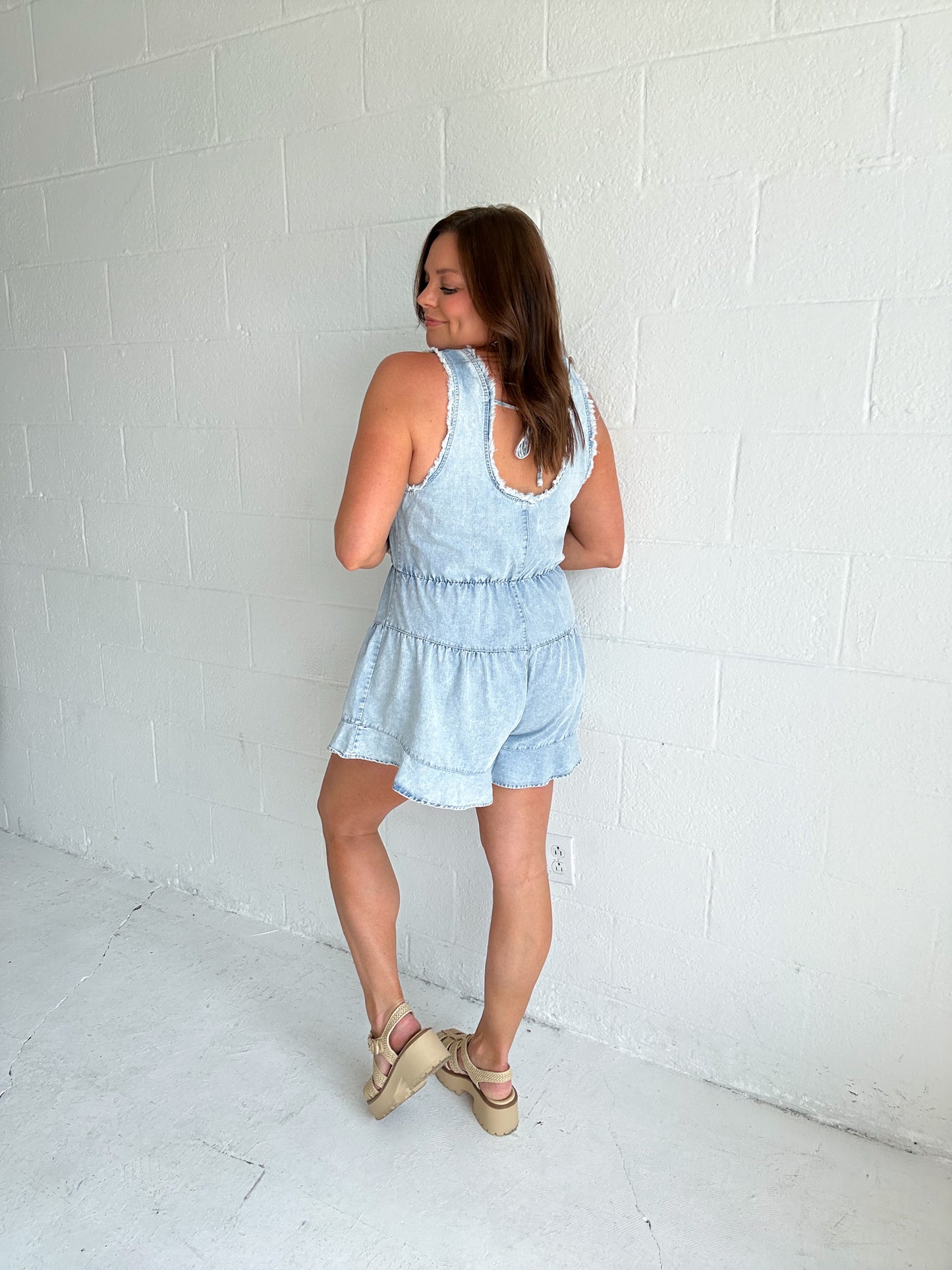 LIGHT WASH DENIM ROMPER