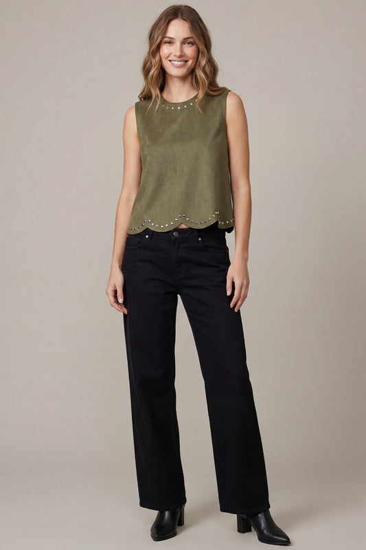 OLIVE YOU STUDDED SUEDE TOP