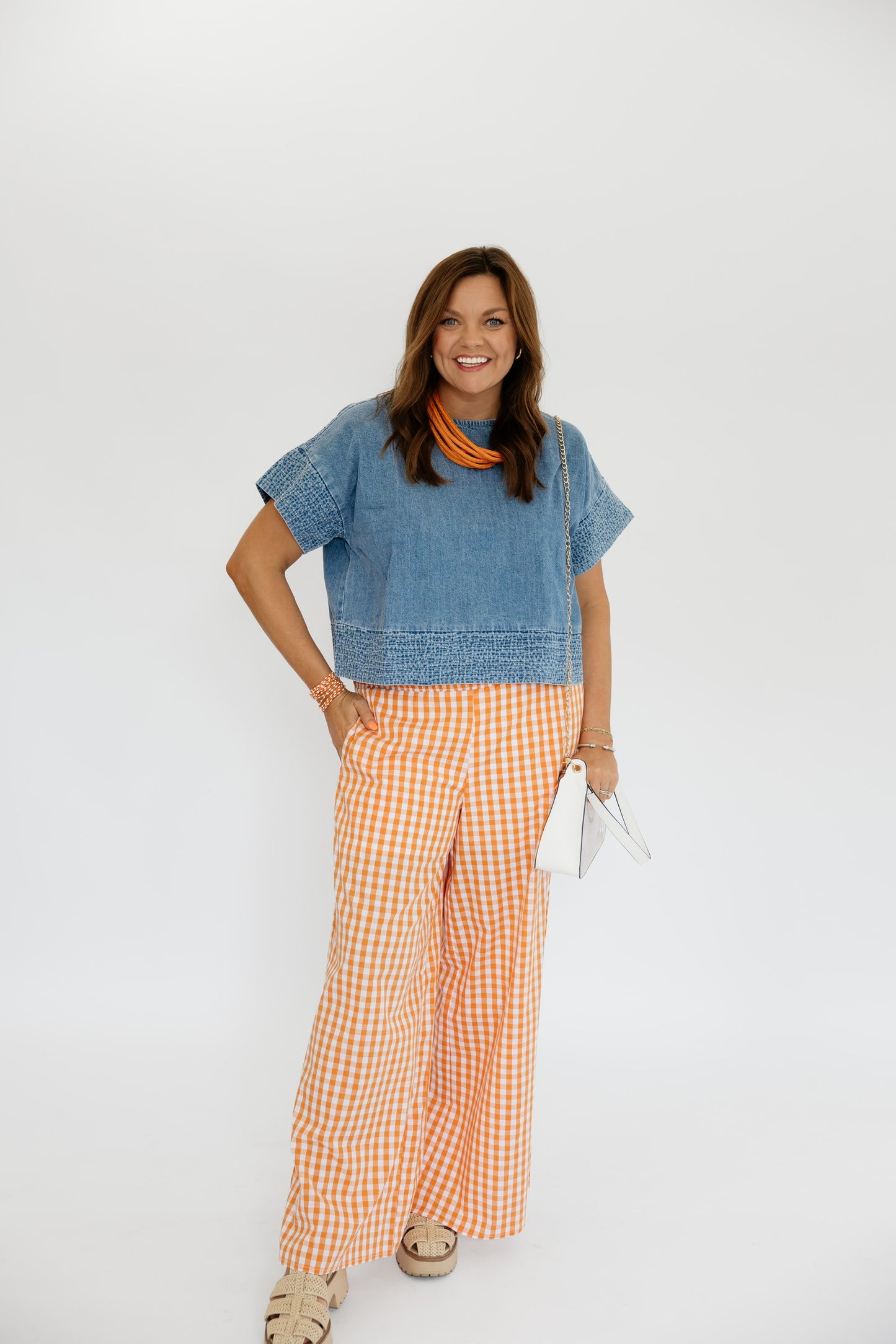 GAMEDAY GINGHAM WIDE LEG PANTS