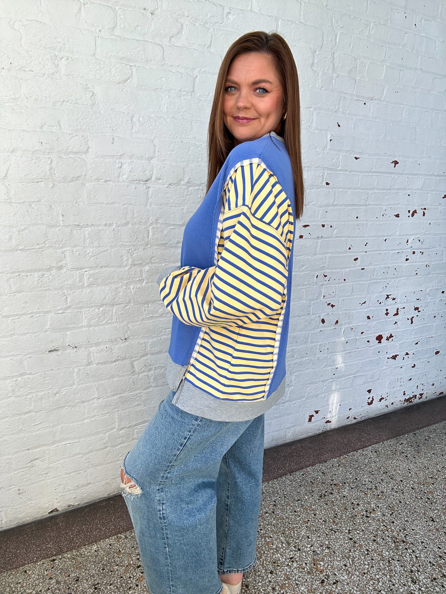 OVERSIZED STRIPE PULLOVER - BLUE