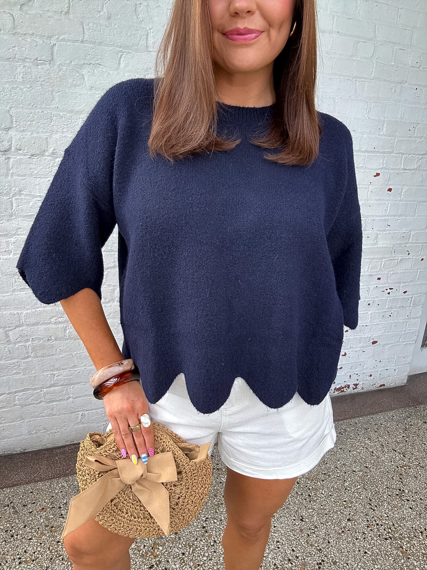 HEMLINE SWEATER TOP - NAVY
