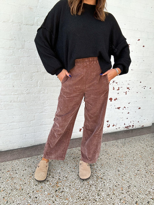CORDUROY BARREL PANTS - ESPRESSO