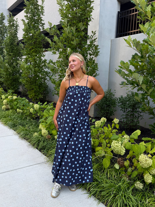 BETTY BLUE POLKA DOT MAXI DRESS