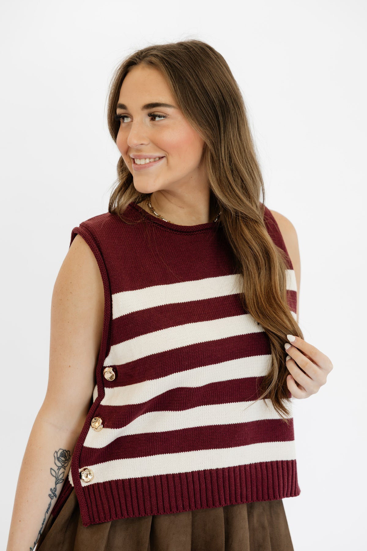 WINE DOWN STRIPE SWEATER TOP