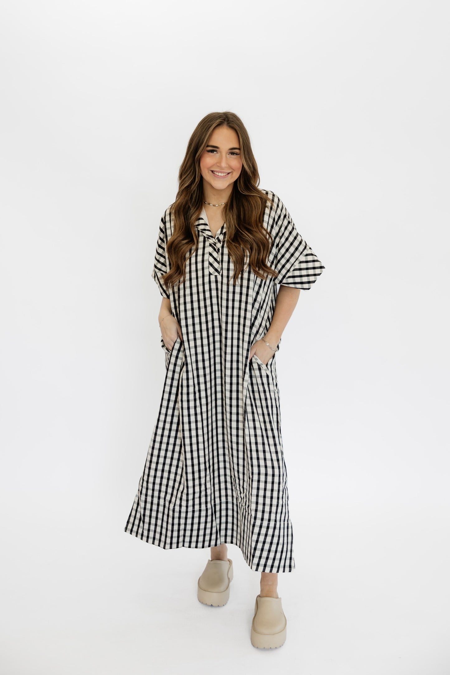 SUNDAY GINGHAM MAXI DRESS - BLACK