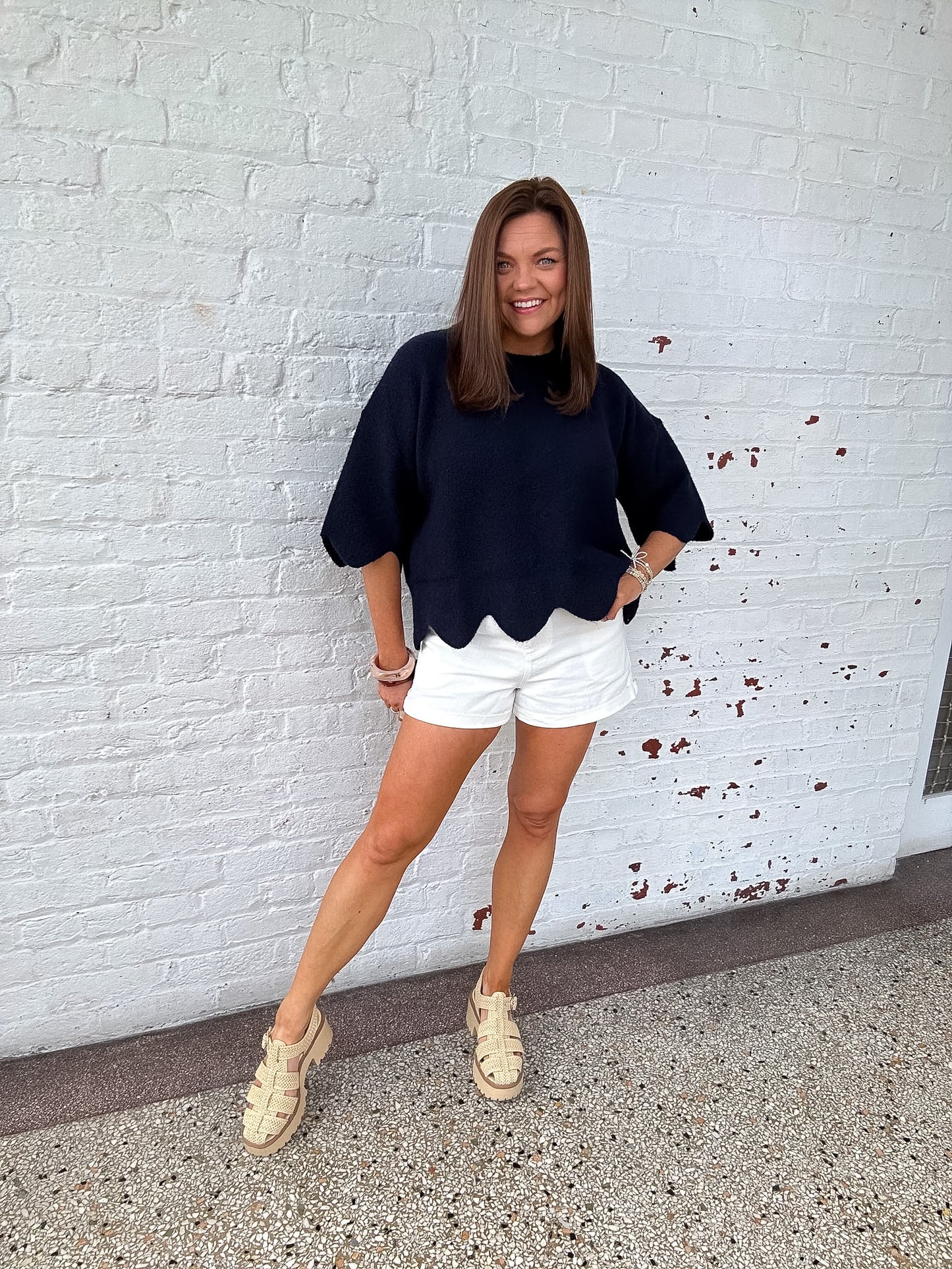 HEMLINE SWEATER TOP - NAVY