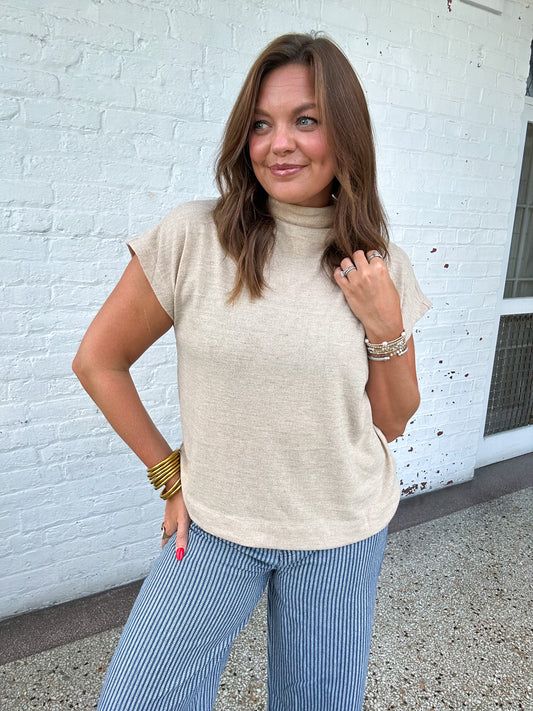 BE COOL MOCKNECK TOP - NATURAL