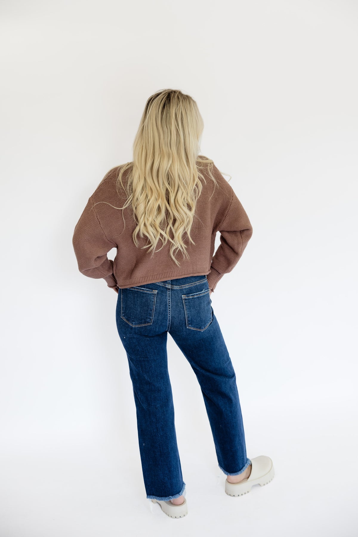 COFFEE CROPPED KNIT CARDIGAN SWEATER