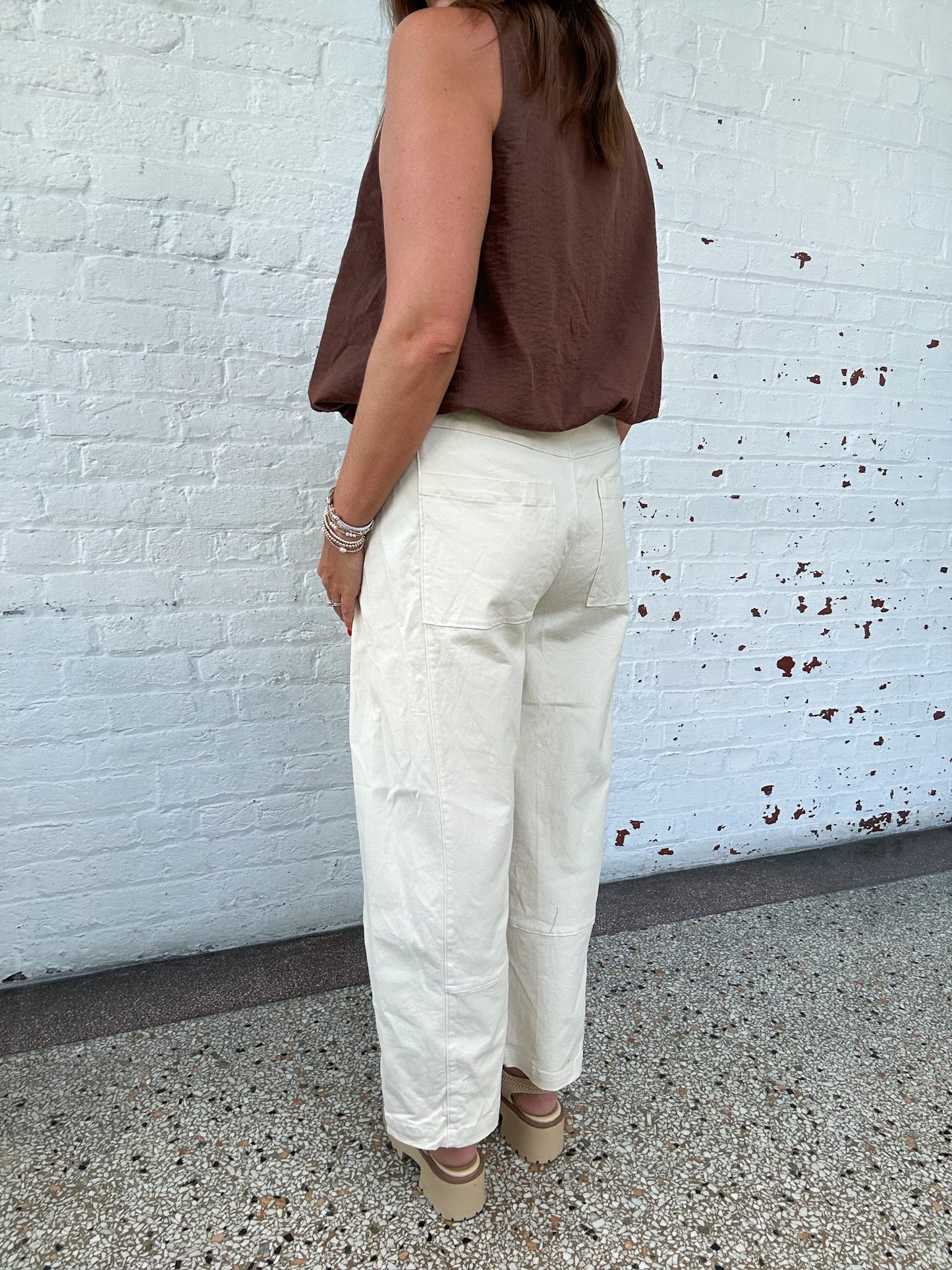 ECRU WIDE LEG PANTS