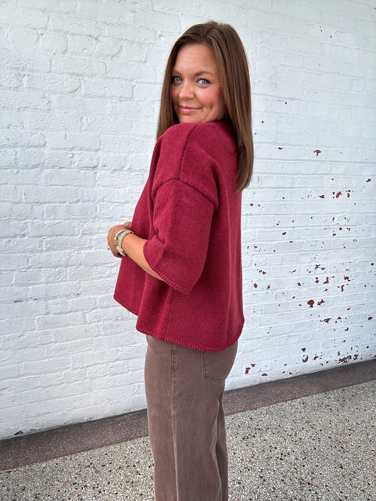 COZY MAROON CARDIGAN TOP