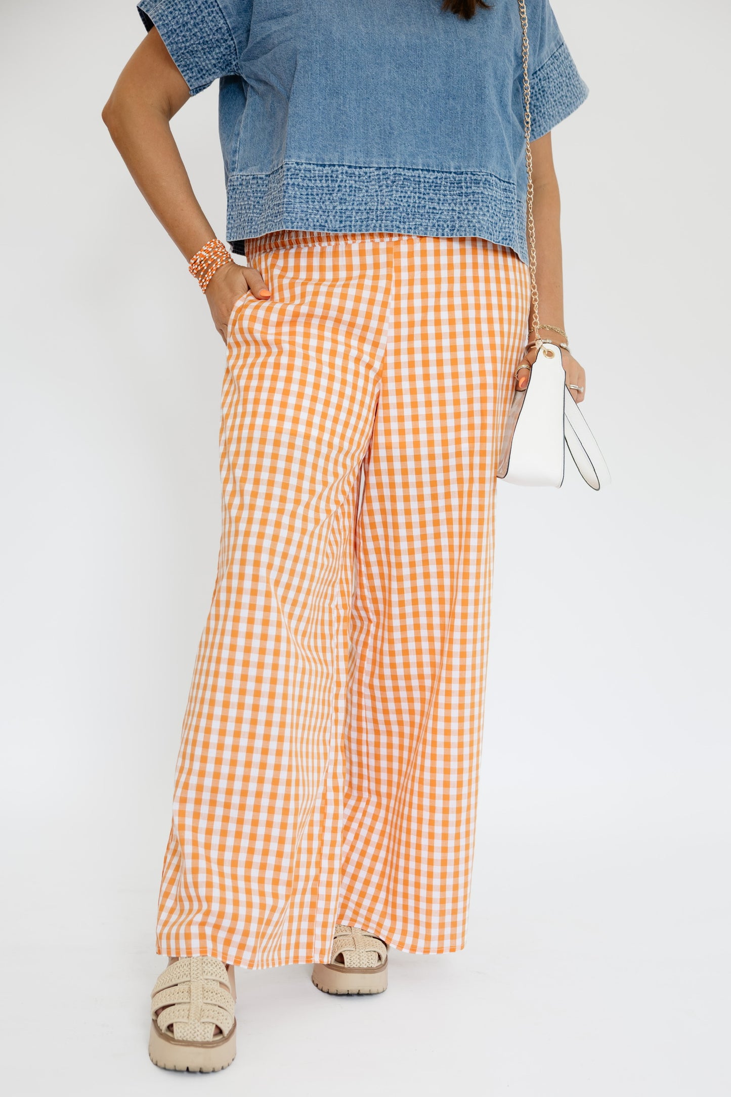 GAMEDAY GINGHAM WIDE LEG PANTS